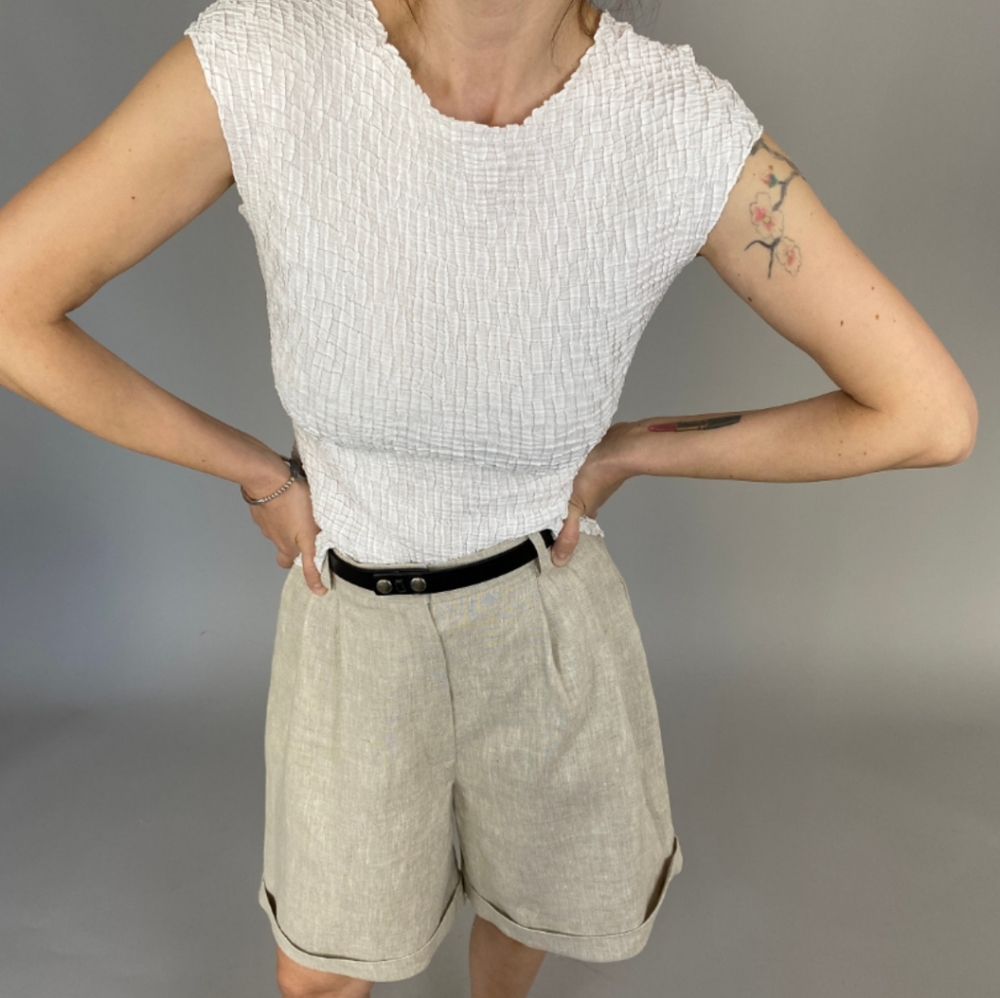 Vintage Micro Pleated White Top